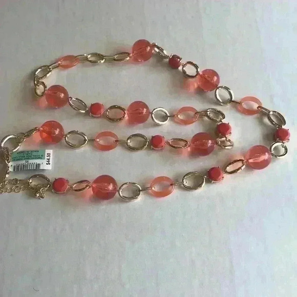 INC new Gold Tone Stone beaded Necklace - Picture 2 of 8